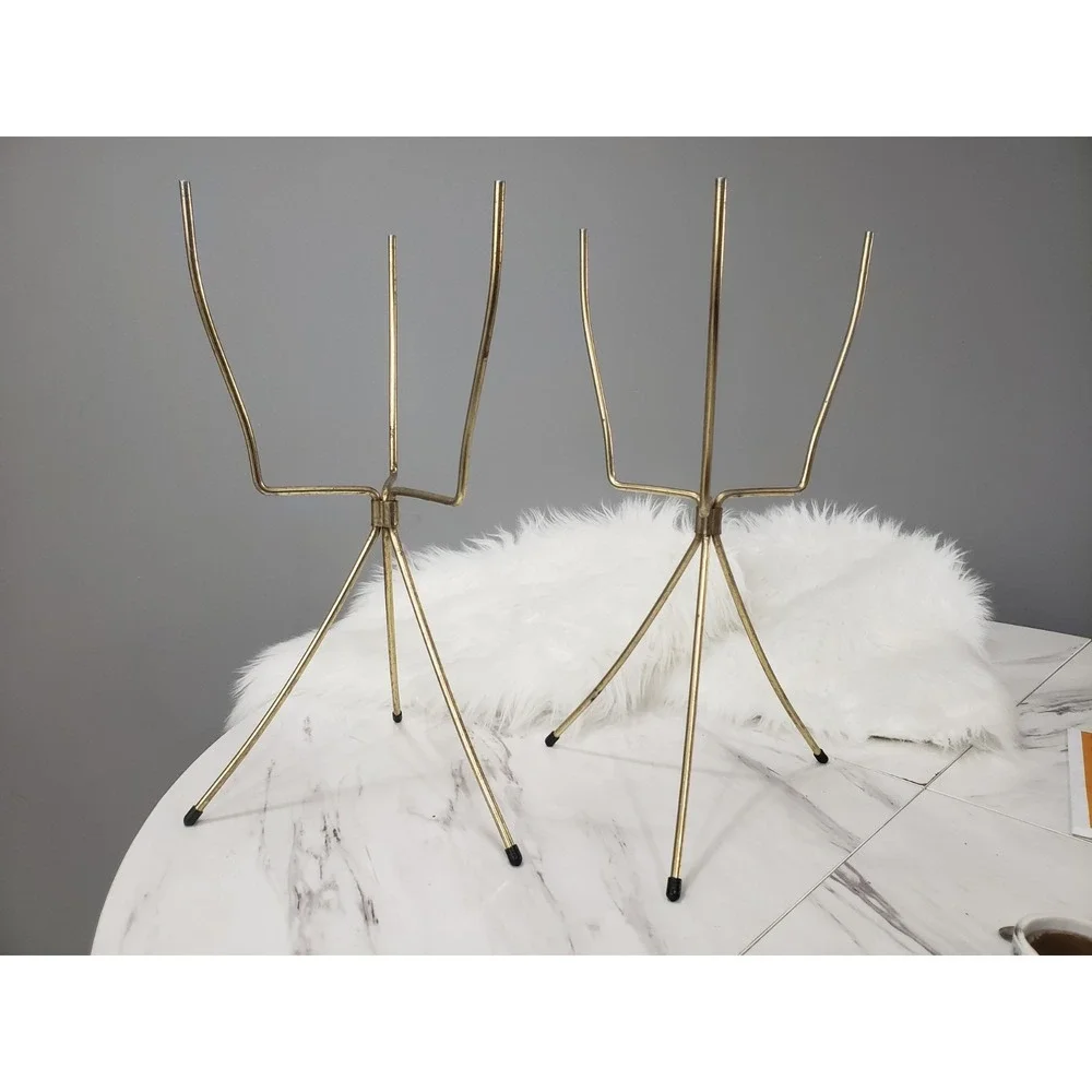 MCM Vintage Tripod Flower Plant Pot Stand Holder Metal Folding Minimalist Gold